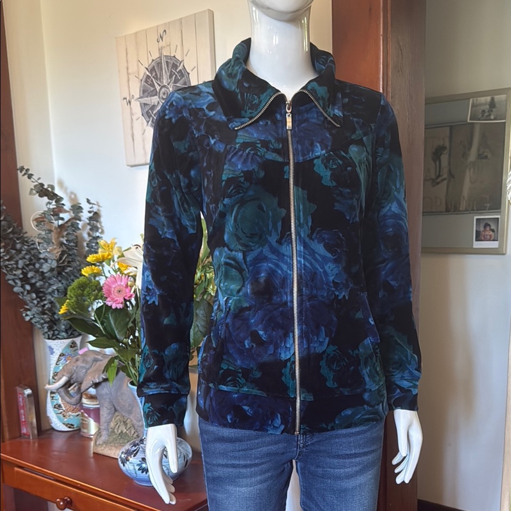 NWT northern reflections size small Floral Velvet Jacket - Blue and Green